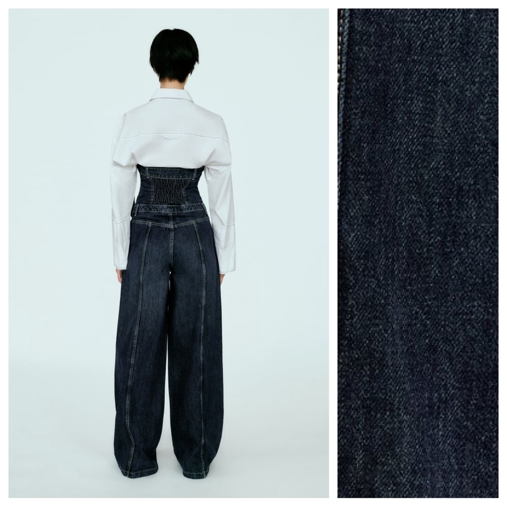 NWT. Zara Navy Blue Strapless TRF Denim Jumpsuit. Size XS. - Picture 6 of 14